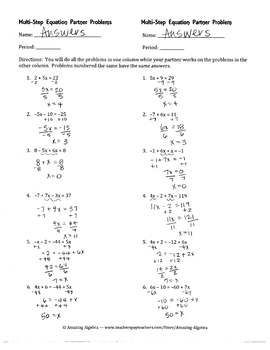 Algebra 1 - Solving Multi-Step Equations Partner Problems by Amazing