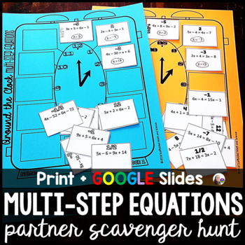 Preview of Multi-Step Equations Math Partner Scavenger Hunt Activity