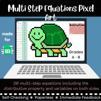 Preview of Multi Step Equations Pixel Art - Digital Math Activity