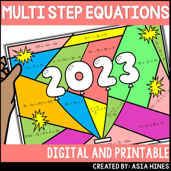Preview of Multi Step Equations Review Coloring New Year