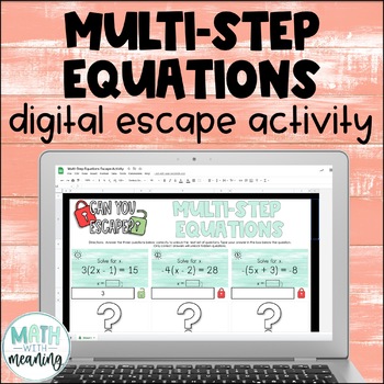 Preview of Multi-Step Equations Self-Checking Digital Escape Activity Variables on One Side