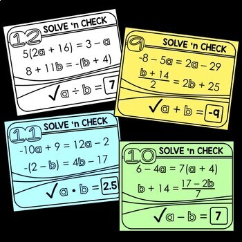 Multi-Step Equations Solve 'n Check! Math Tasks - print and digital