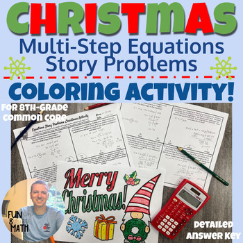 Preview of Multi-Step Equations Story Problems Christmas Coloring Activity