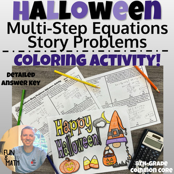 Preview of Multi-Step Equations Story Problems Halloween Coloring Activity