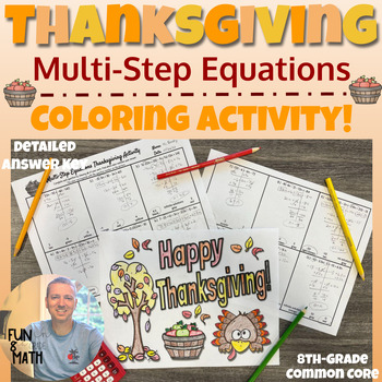 Preview of Multi-Step Equations Thanksgiving Coloring Activity