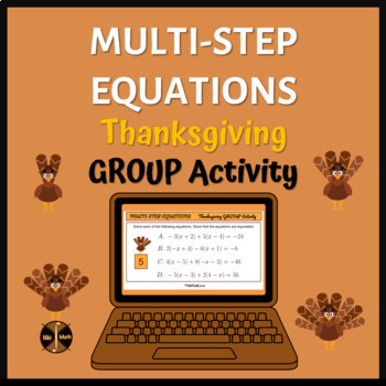 Preview of Multi-Step Equations - Thanksgiving Group Activity