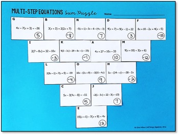 multi step equations pyramid sum puzzle by all things