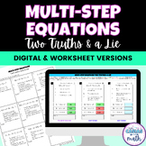 Multi-Step Equations Two Truths and a Lie Digital Activity