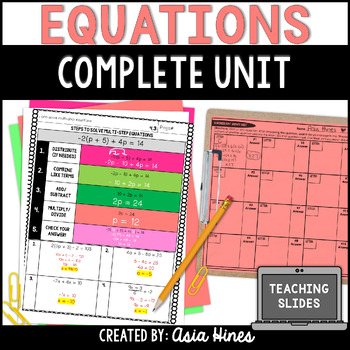 Preview of Solving Multi Step Equations Guided Notes Practice Worksheets and Activities
