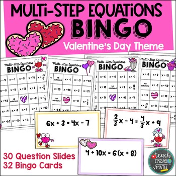 Preview of Multi-Step Equations Valentine's Day Themed Bingo Game