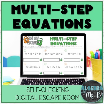 Preview of Multi-Step Equations (Variable on Both Sides) Digital Escape Room Activity