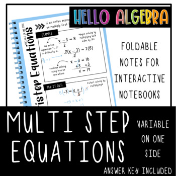 Preview of Multi-Step Equations (Variable on One Side) Foldable Notes for Interactive Notes