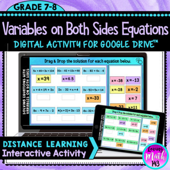 Preview of Multi-Step Equations Variables on Both Sides Digital Activity for Google Slides™