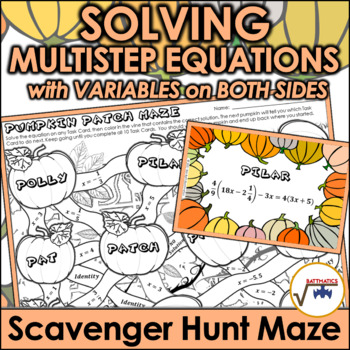 Preview of Multi-Step Equations-Variables on Both Sides SCAVENGER HUNT MAZE (Pumpkin Patch)