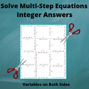 Preview of Equations Jigsaw Puzzle : Multi-Step : Variables on Both sides: Integer Answers