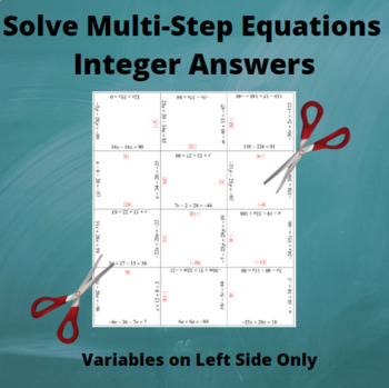 Preview of Equations Jigsaw Puzzle: Multi-Step: Variables on Left side: Integer Answers