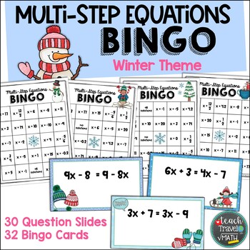 Preview of Multi-Step Equations Winter Themed Bingo Game