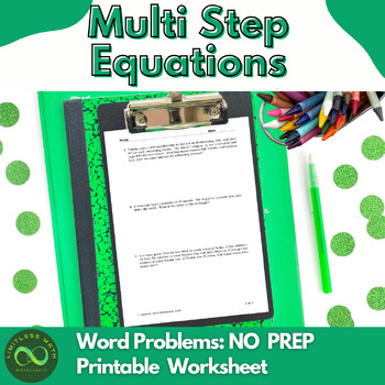 Preview of Multi Step Equations Word Problems Part 1 - NO PREP Printable Worksheet