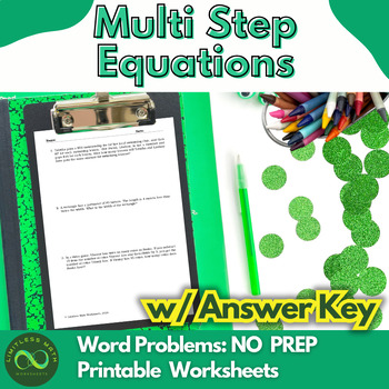 Preview of Multi Step Equations Word Problems Part 1 - NO PREP Worksheet w/ Answer Key