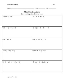 Preview of Multi-Step Equations Worksheet
