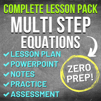 Preview of Multi Step Equations Worksheet Complete Lesson Pack (NO PREP, KEYS, SUB PLAN)