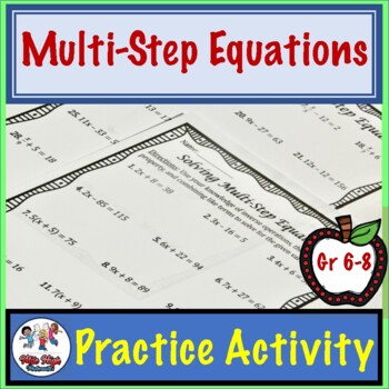 Preview of Multi-Step Equations Worksheet (Distributive Property Included)