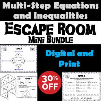 Preview of Multi Step Equations and Inequalities Game: Escape Room Math Mini-Bundle
