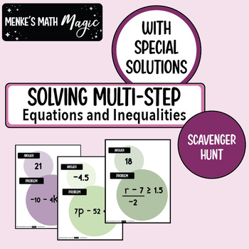 Preview of Multi-Step Equations and Inequalities Scavenger Hunt with Special Solutions