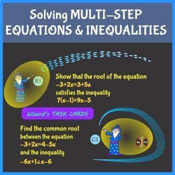 Preview of Multi – Step Equations and Inequalities - Task Cards -3 types problems