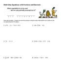 Multi Step Equations with Fractions and Decimals Joke Worksheet