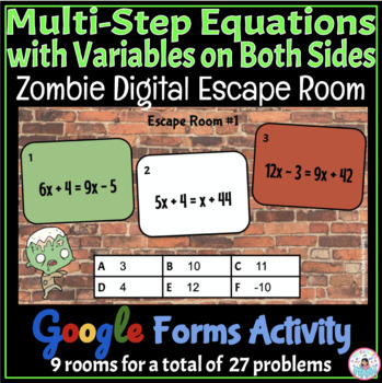 Preview of Multi Step Equations with Variables on Both Sides Digital Math Escape Room