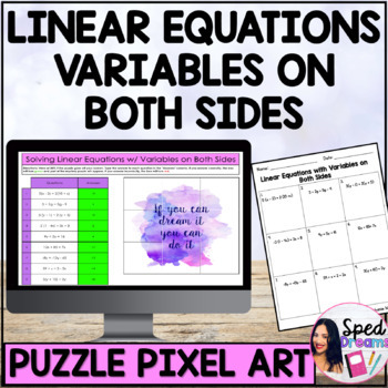 Preview of Multi-Step Equations with Variables on Both Sides Digital Puzzle Pixel Art 