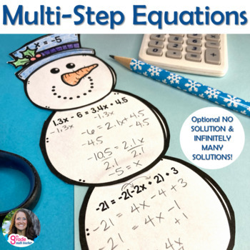 Preview of Multi Step Equations with Variables on Both Sides Snowman Winter Activity