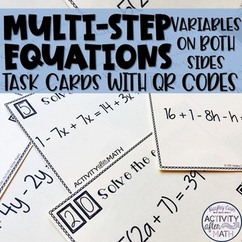 Preview of Multi-Step Equations with Variables on Both Sides Task Cards with QR Codes