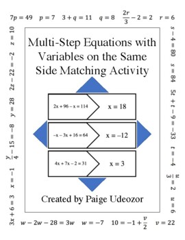 Preview of Multi-Step Equations with Variables on the Same Side Matching Activity