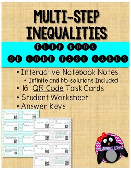 Preview of Multi-Step Inequalities INB Foldable and QR Code Task Cards