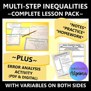 Preview of Multi Step Inequalities Lesson Pack PLUS Error Analysis Activity