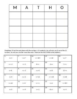 Preview of Multi-Step Inequalities MATHO (BINGO) - answer key included