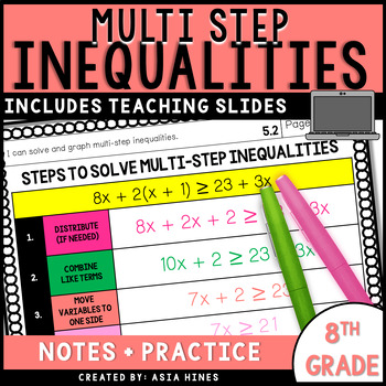 Preview of Solving and Graphing Multi Step Inequalities Guided Notes + Practice Worksheets