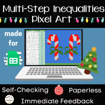 Preview of Multi-Step Inequalities Pixel Art - Digital Math Activity - Christmas Themed