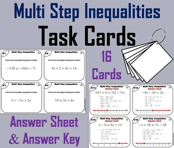 Preview of Multi Step Inequalities Task Cards Activity
