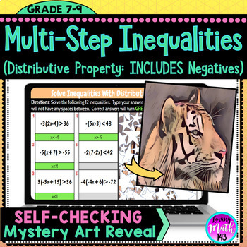 Preview of Multi-Step Inequalities with Distributive Negatives - Mystery Art Reveal