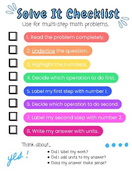 Preview of Multi-Step Math Problem Checklist