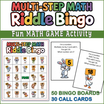 Preview of Multi-Step Math Riddle Bingo | Math Problem Solving Game Fun | Math Activity