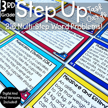 Preview of 3rd Grade Math Word Problems Multi-Step Task Cards | Spiral Review