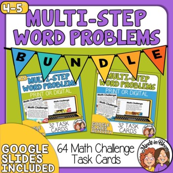 Preview of Multi-Step Math Word Problems Task Cards - Print or Digital with Easel Activity