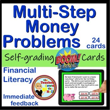 Preview of Multi-Step Money Problems BOOM Cards Digital Financial Literacy Activity