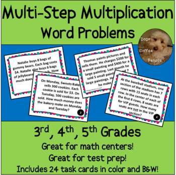 Preview of Multi-Step Multiplication Word Problems Printable Math Task Cards Grades 3-5