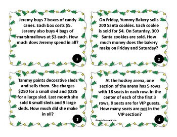 Multi Step Multiplication Word Problems Task Cards Christmas Themed