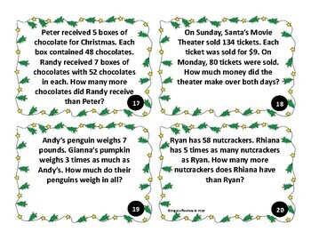 Multi-Step Multiplication Word Problems Task Cards Christmas-Themed ...